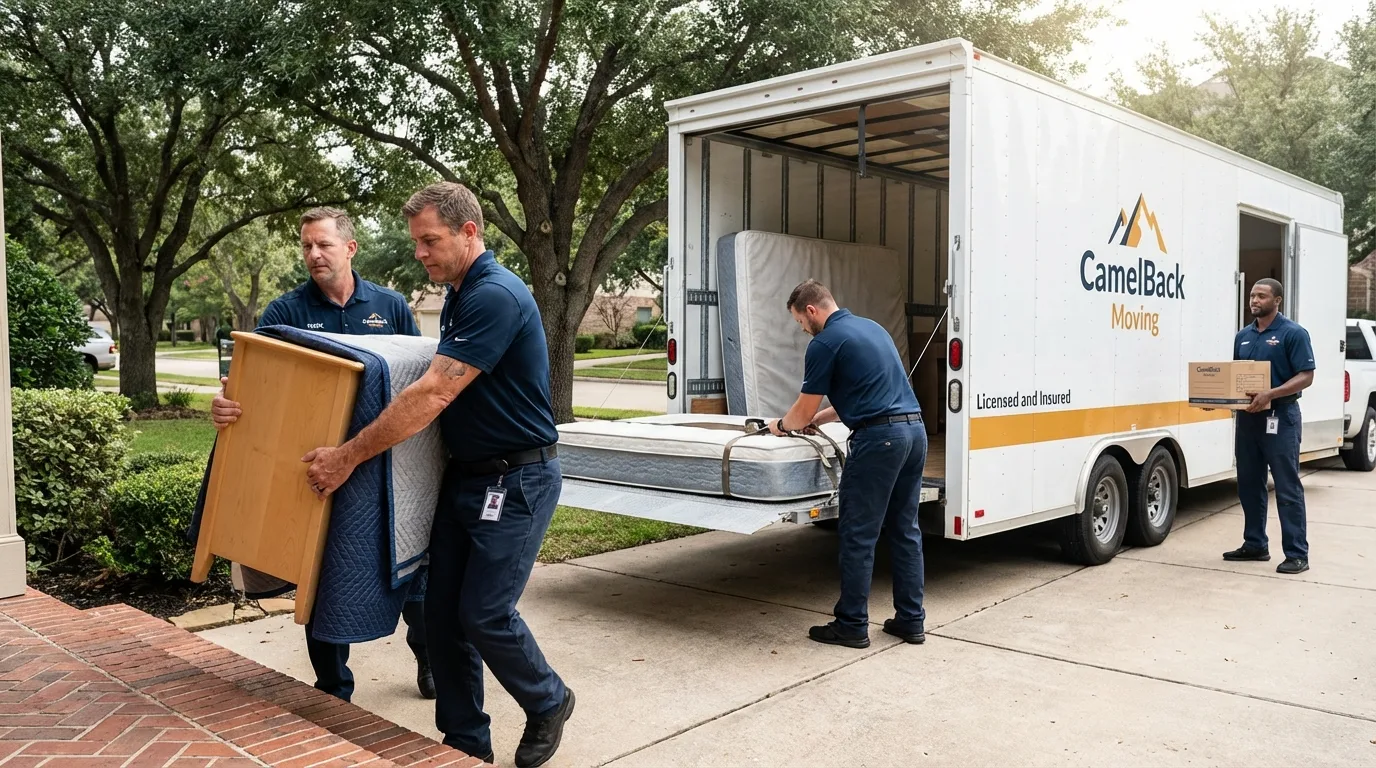 Crew loading residential truck for cross-state move from Oxford, OH
