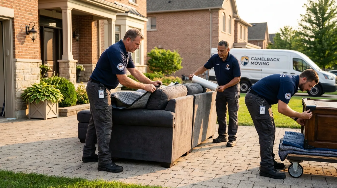 Large estate moving crew wrapping furniture in Oxford, OH