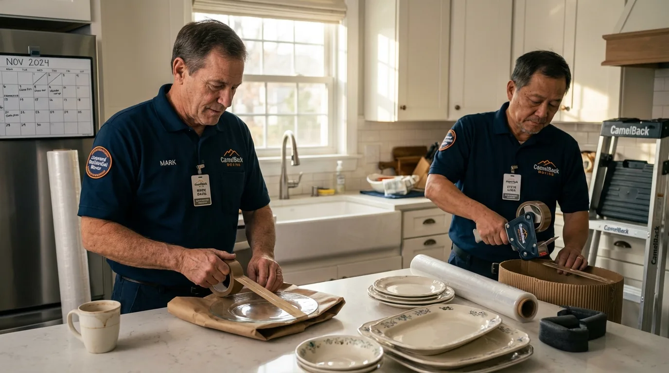 Professional crew packing kitchen dishware in Oxford, OH